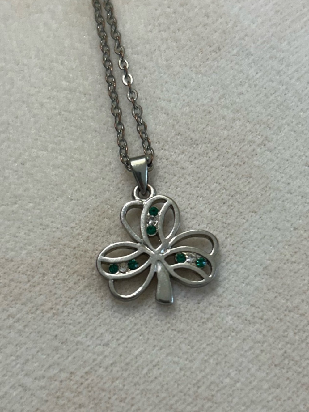 Sterling Silver Clover Pendant Necklace with Green Stones